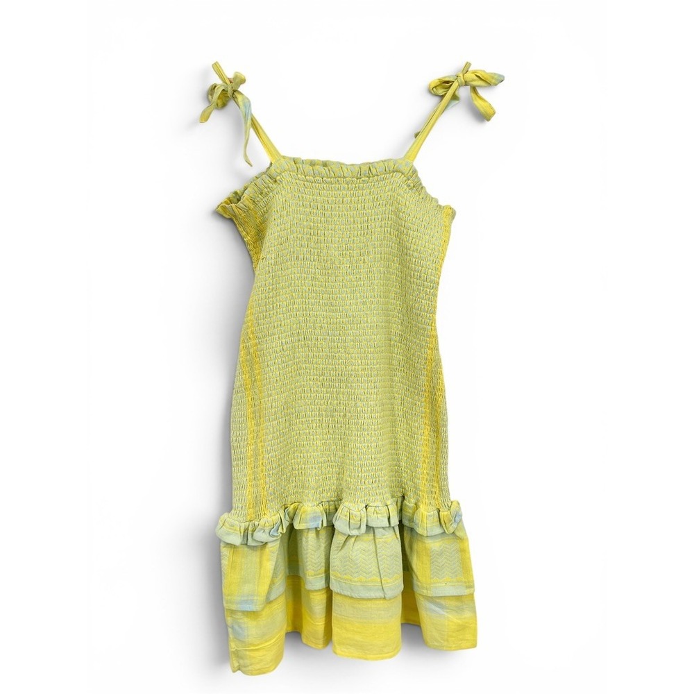 Cecilie Copenhagen‎ 1618 Jennifer Dress Yellow Blue Smocked Cotton Tie Strap M